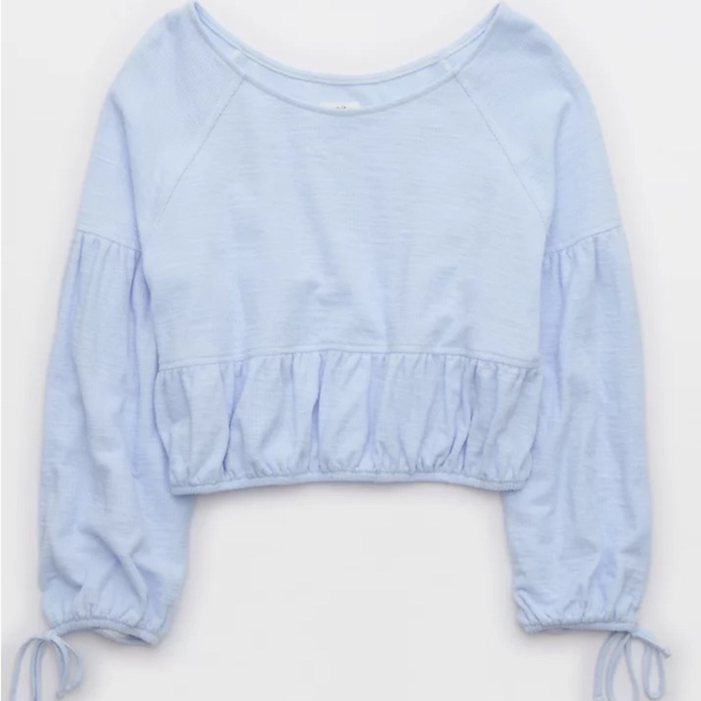 Light Blue Aerie Endless Summer Cropped Sweatshirt - Picture 2 of 7